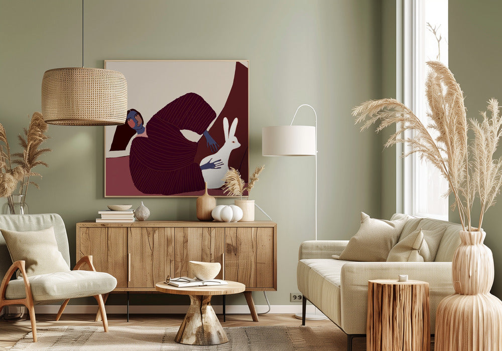 Dame en konijn | Canvas