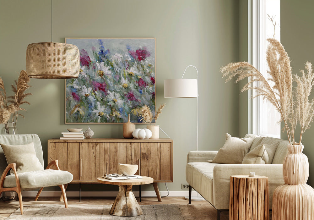 Madeliefje in roze, witte en gele tinten | Canvas