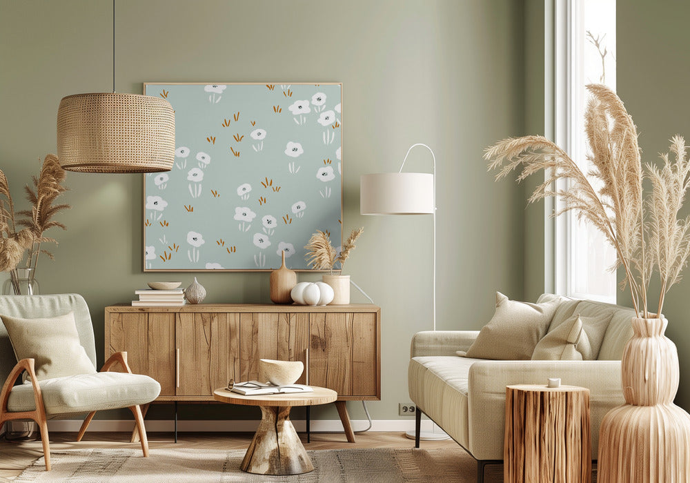 Minimalistisch Wildflower Meadow Mint-patroon | Canvas