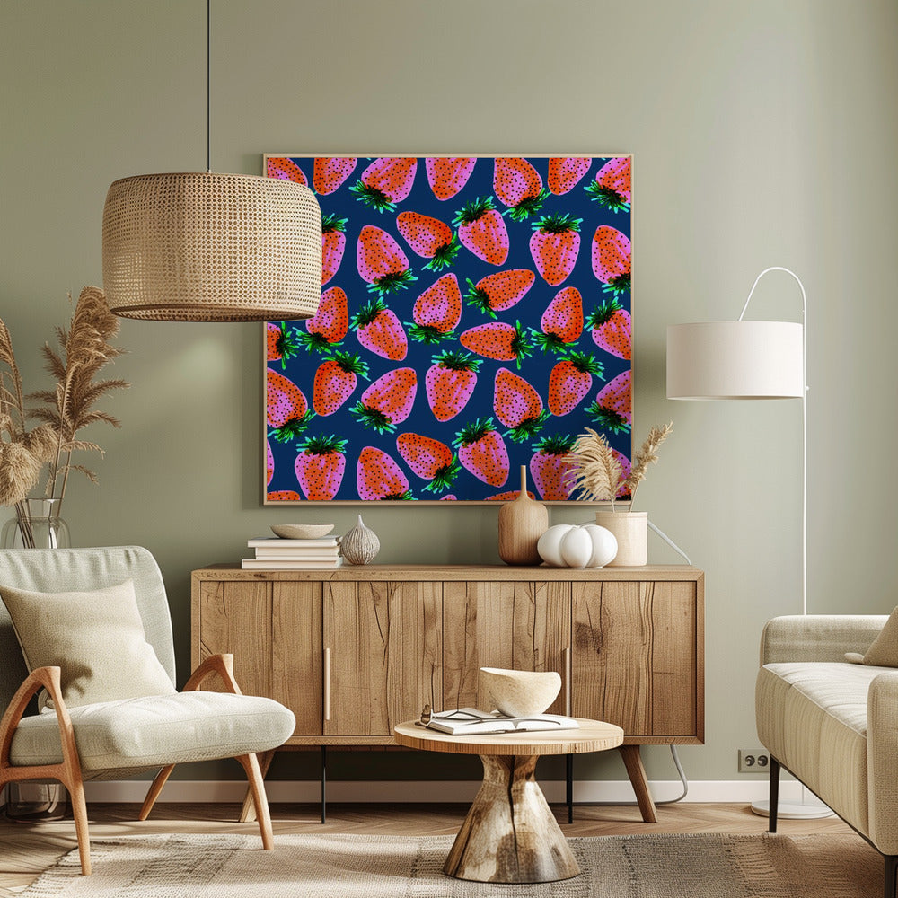 Rode lavendel op marineblauwe aardbeien | Canvas