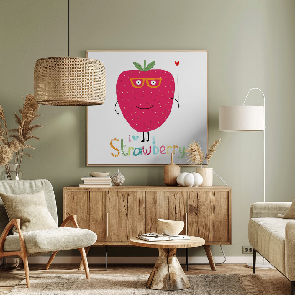 Ik hou van aardbeien! Schattige aardbei met een hart | Canvas