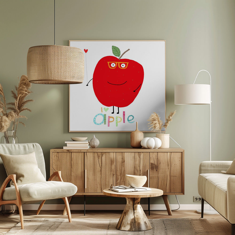 Ik hou van Apple! Blije Apple met een liefdeshart. | Canvas