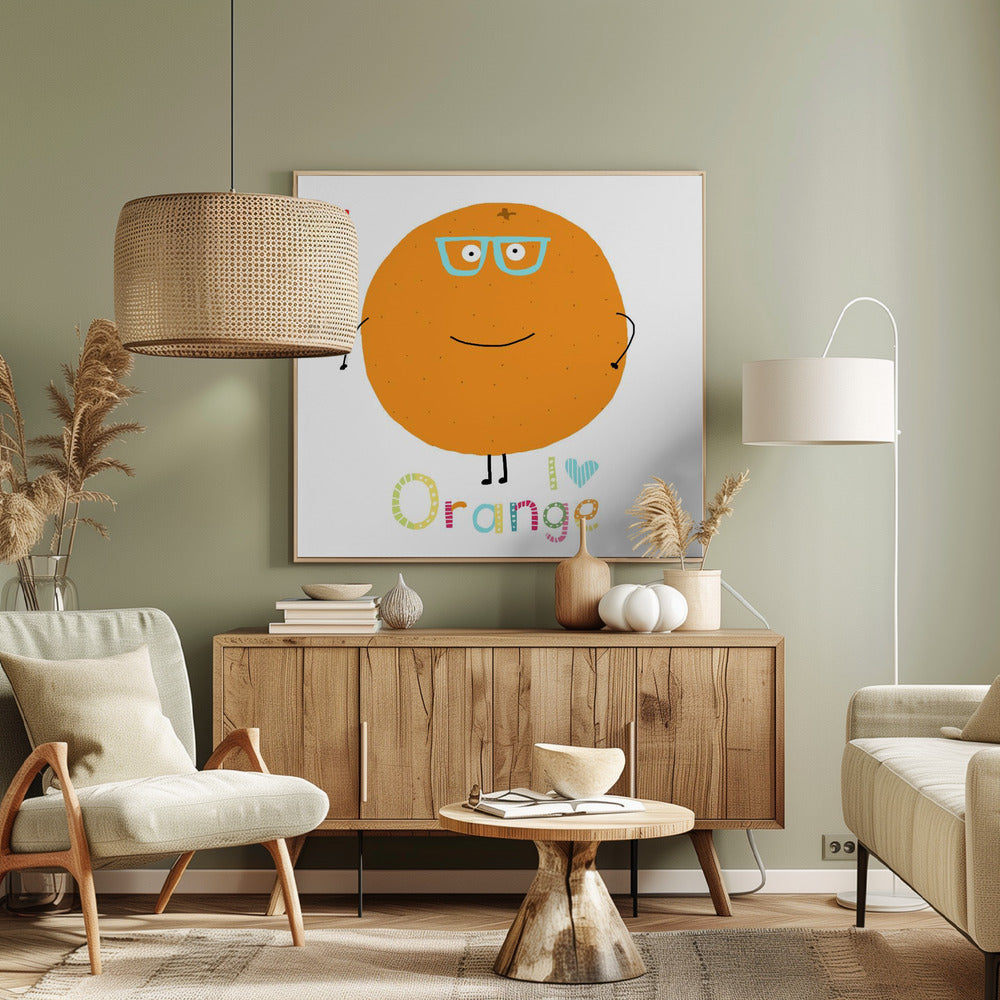 Ik hou van oranje! Schattige sinaasappel met een liefdeshart. | Canvas
