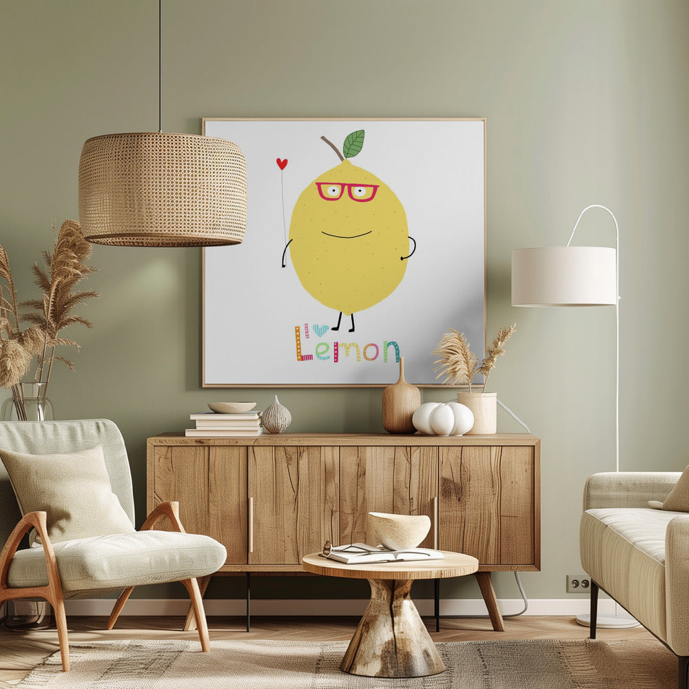 Ik hou van citroen! Een schattige citroen met een liefdeshart. | Canvas