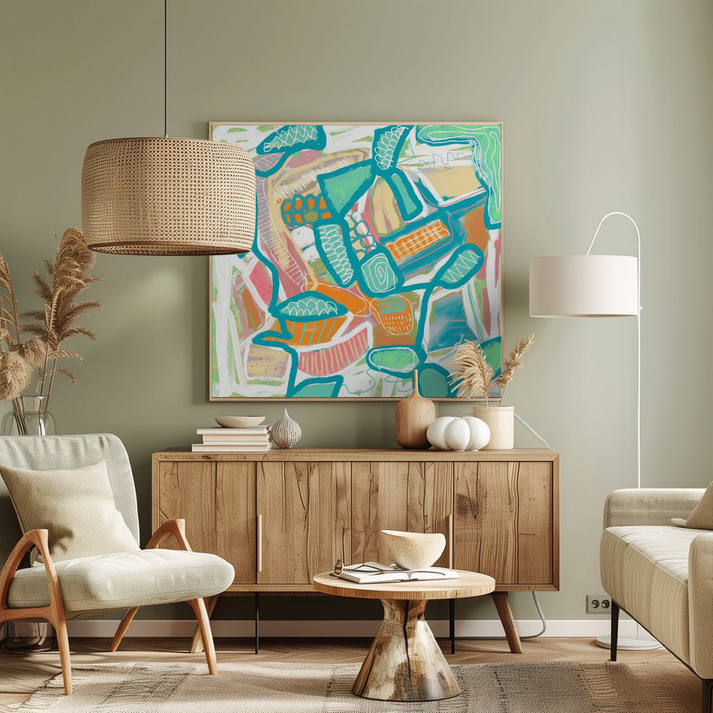 Blauw en oranje patroon | Canvas