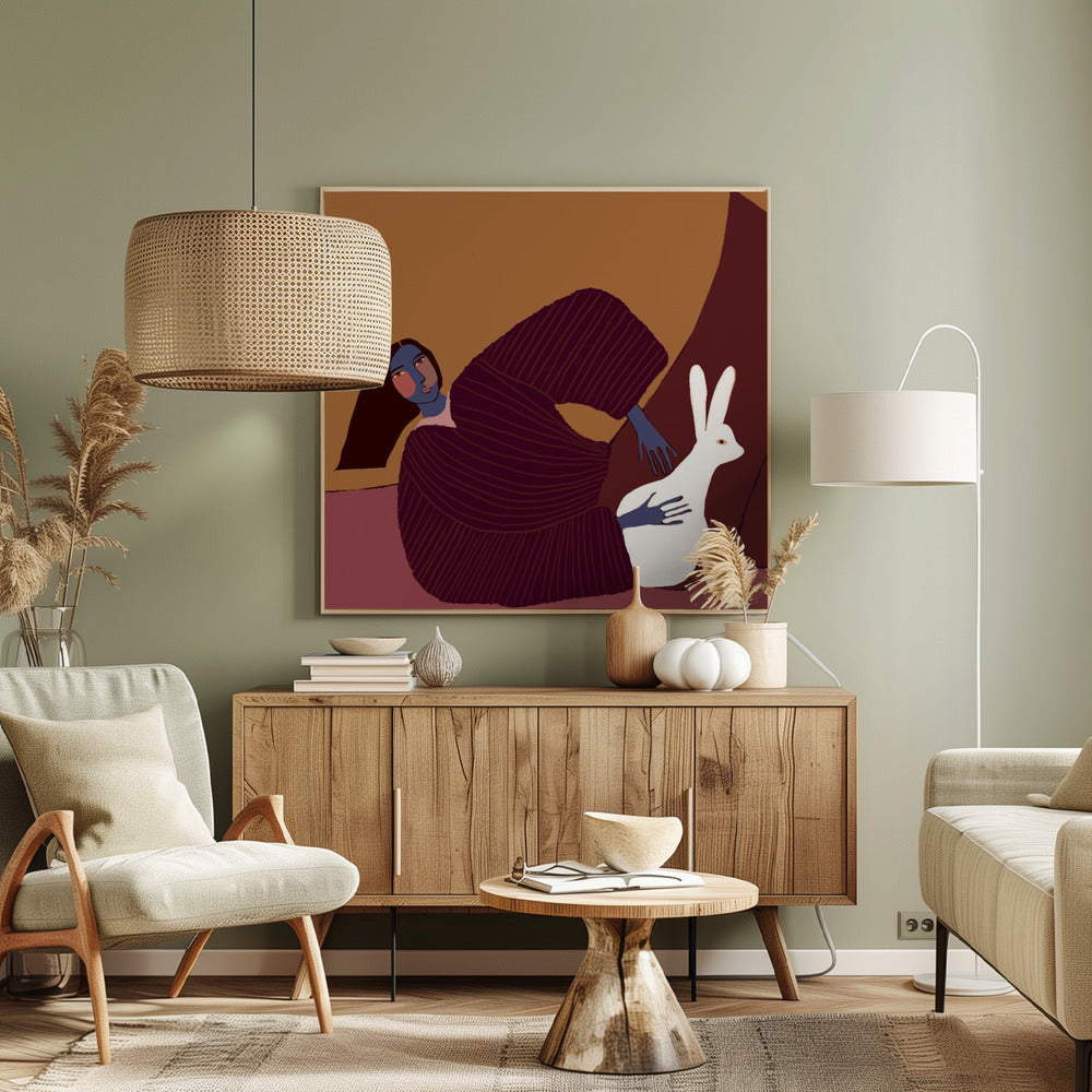 Dame en konijn | Canvas