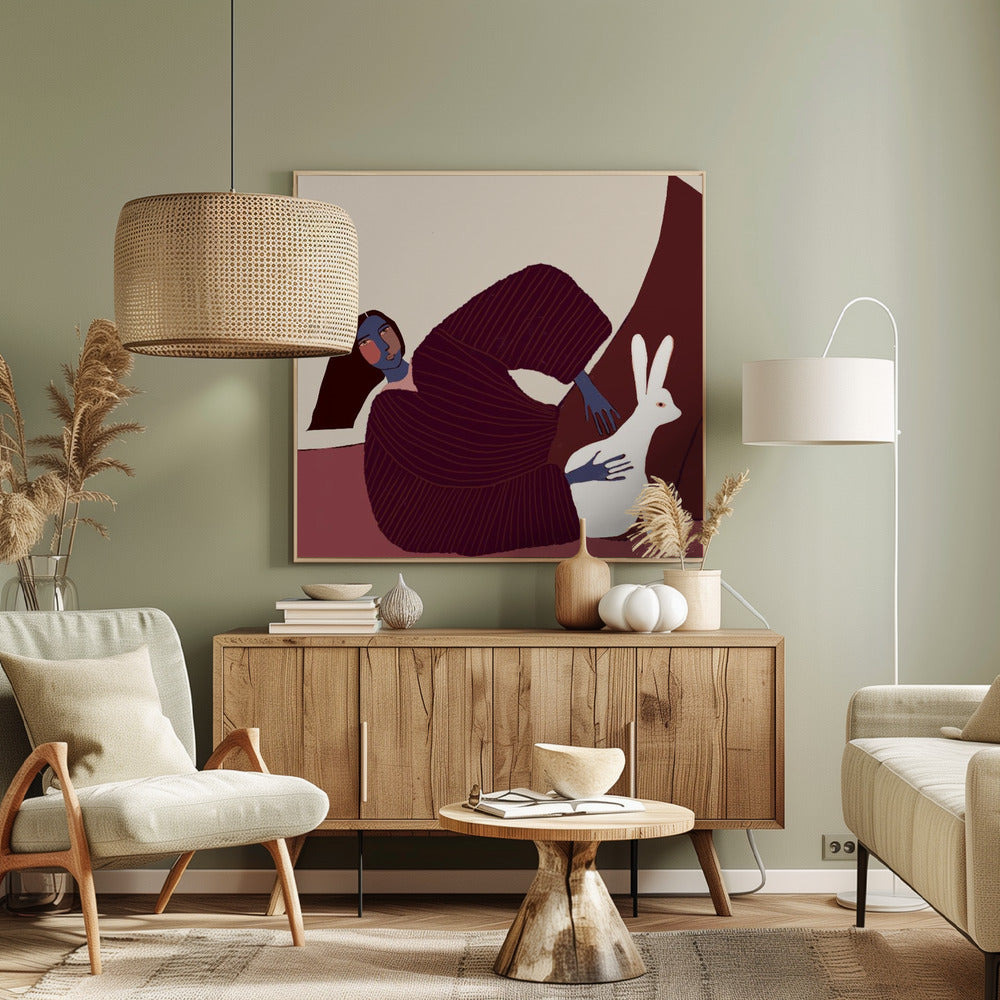 Dame en konijn | Canvas