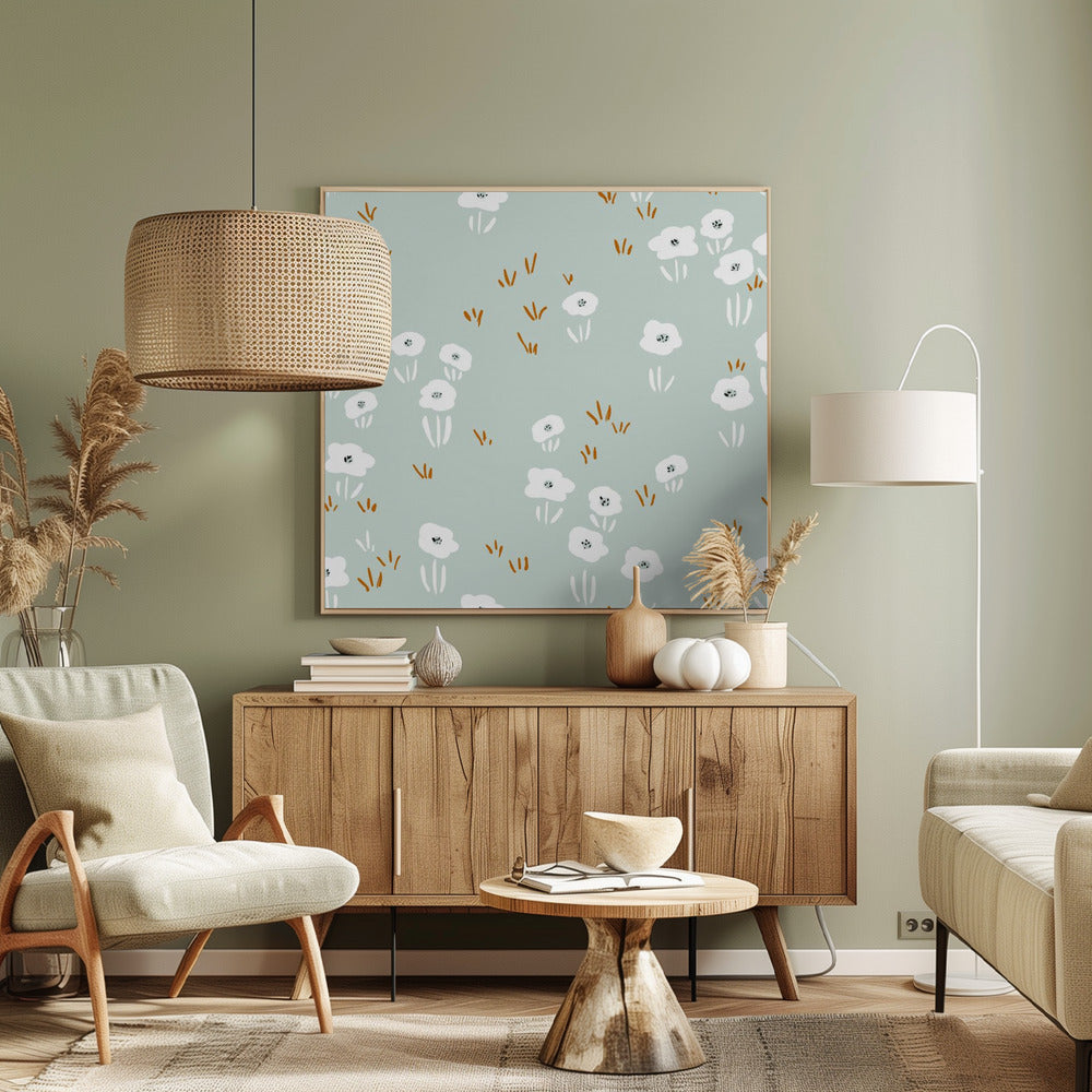 Minimalistisch Wildflower Meadow Mint-patroon | Canvas