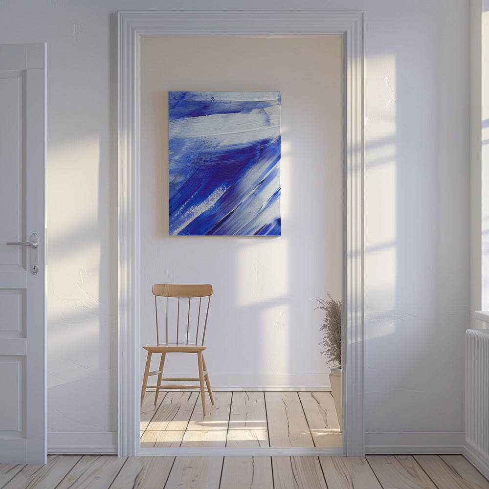Witte en blauwe penseelstreken | Canvas