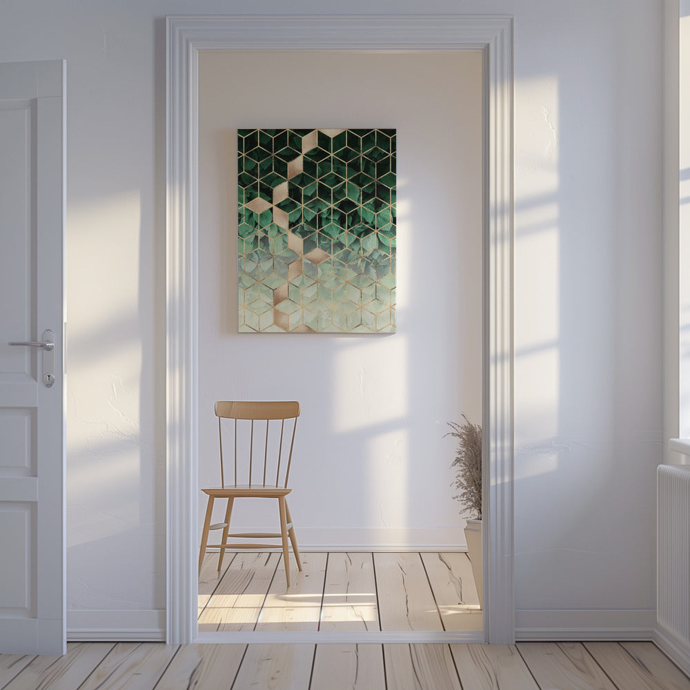 Bladeren en blokjes | Canvas