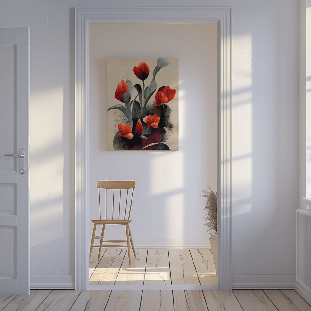 Karmozijnrode bloesems | Canvas
