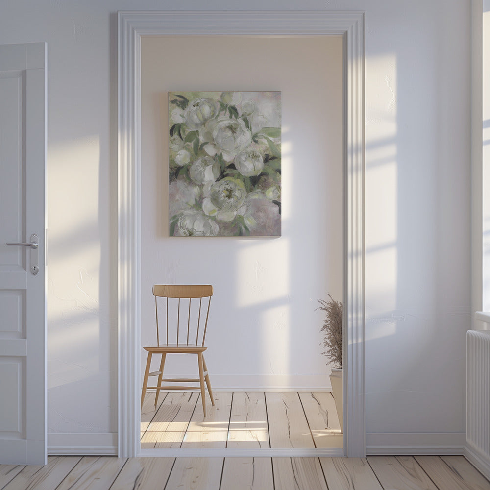 Droevige schilderachtige bloemen in groen | Canvas