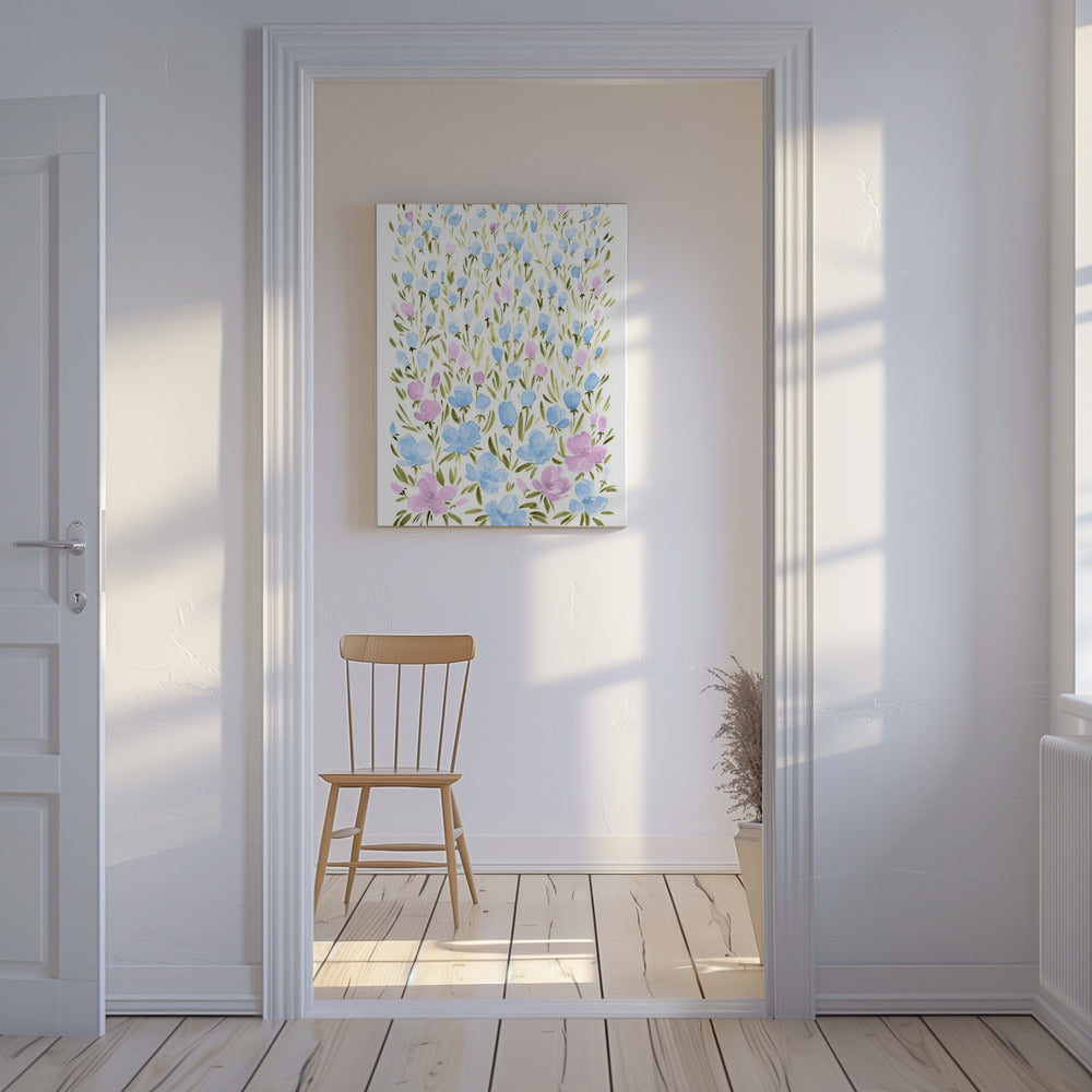 Veld met paarse en blauwe bloemen | Canvas