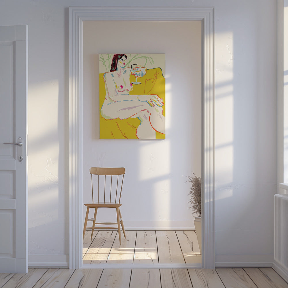 Meisje met een wijnglas | Canvas