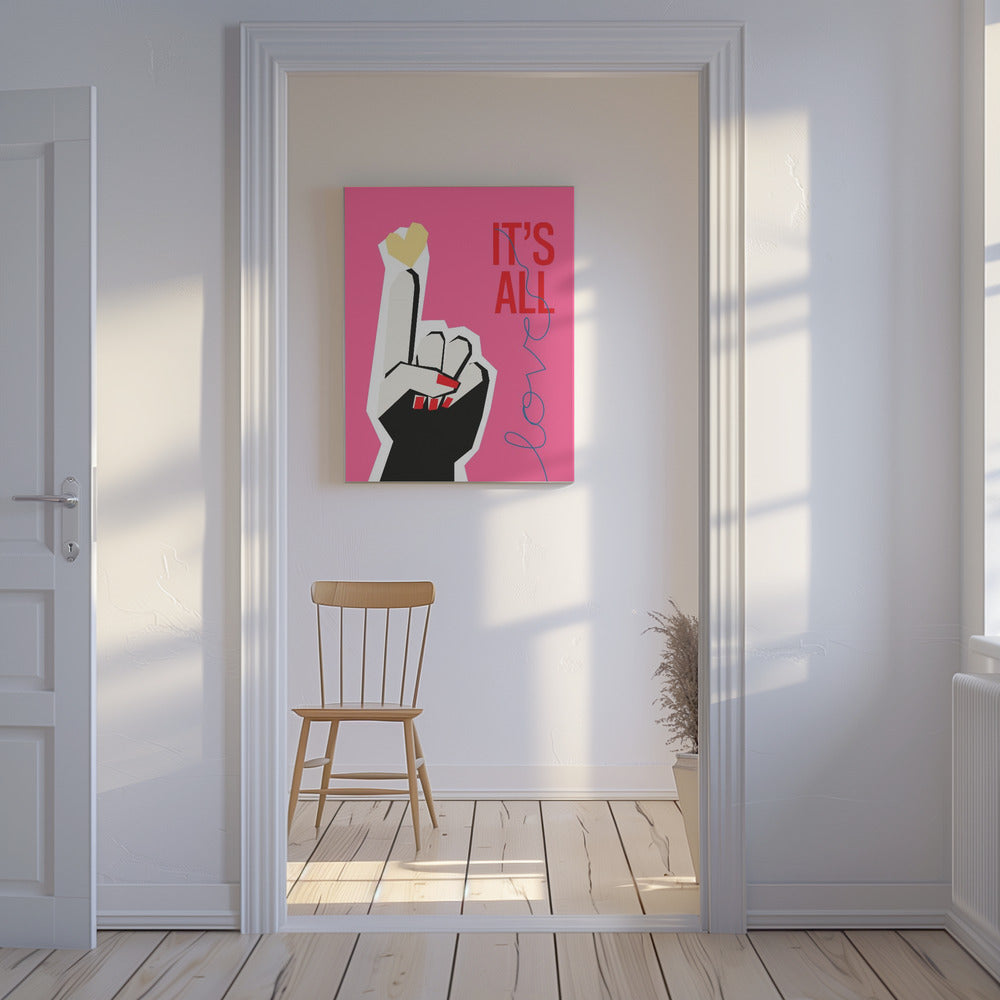 Het is allemaal liefde hand roze | Canvas