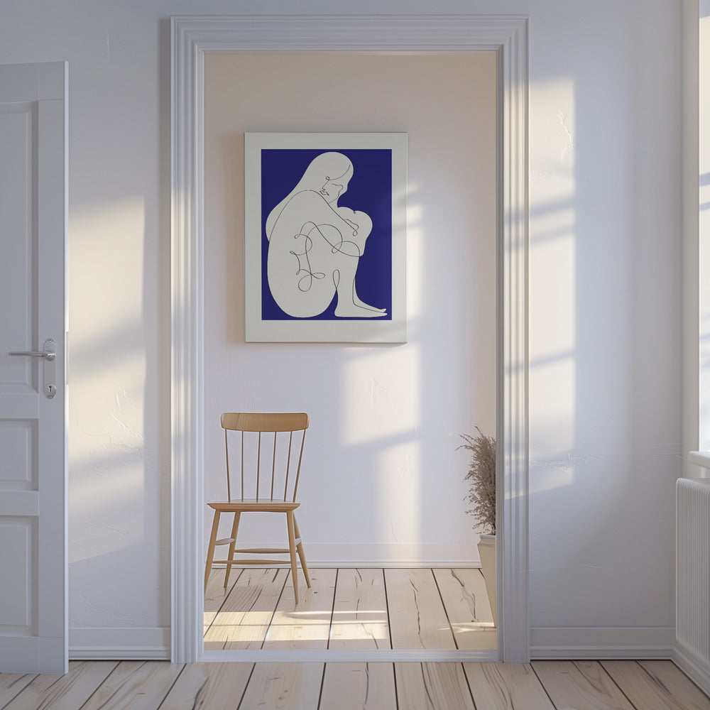 Zittende vrouw blauw | Canvas