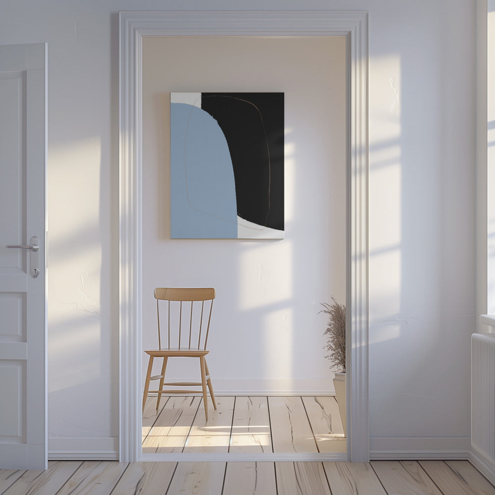 Overlappende zwarte en blauwe vormen | Canvas