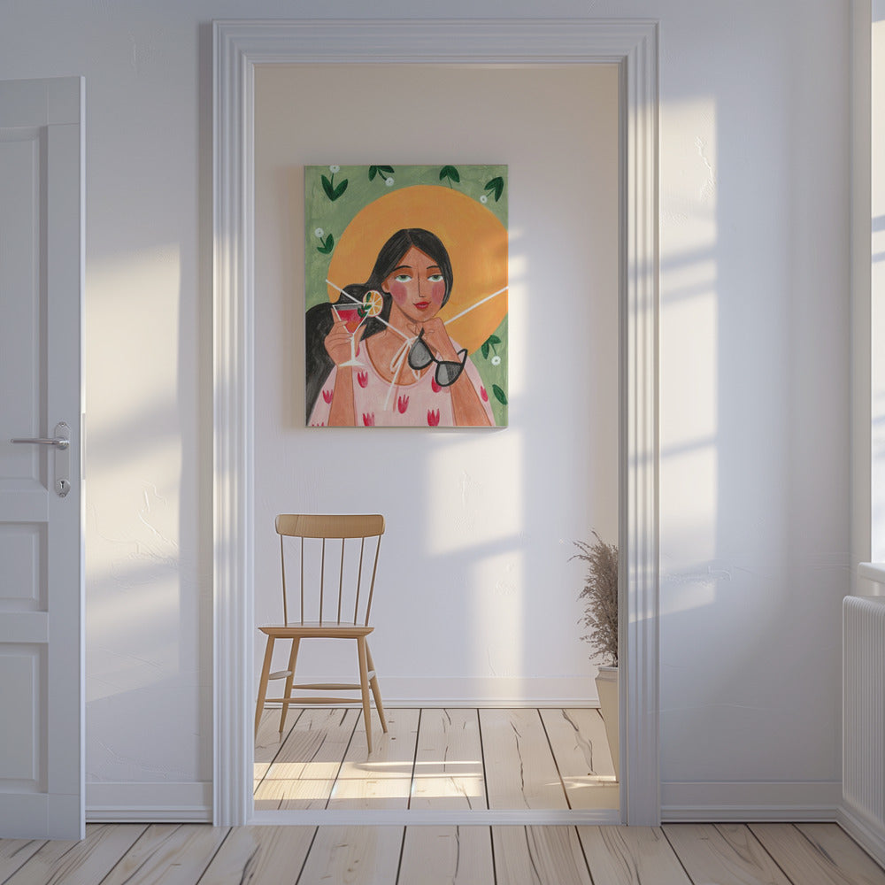 Abstract Modern Bohemian Woman with Cocktail | Canvas