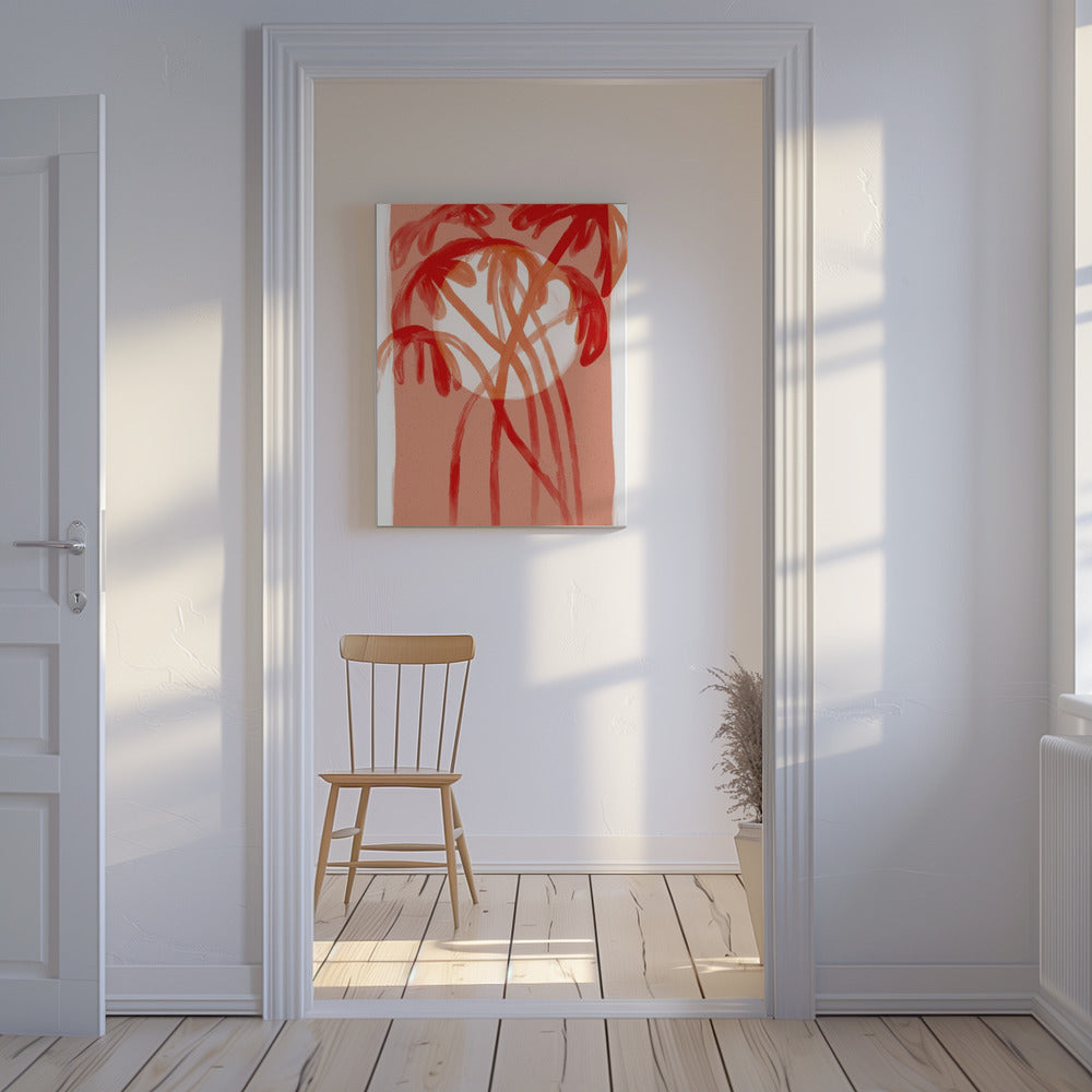 Karmozijnrode palmen | Canvas