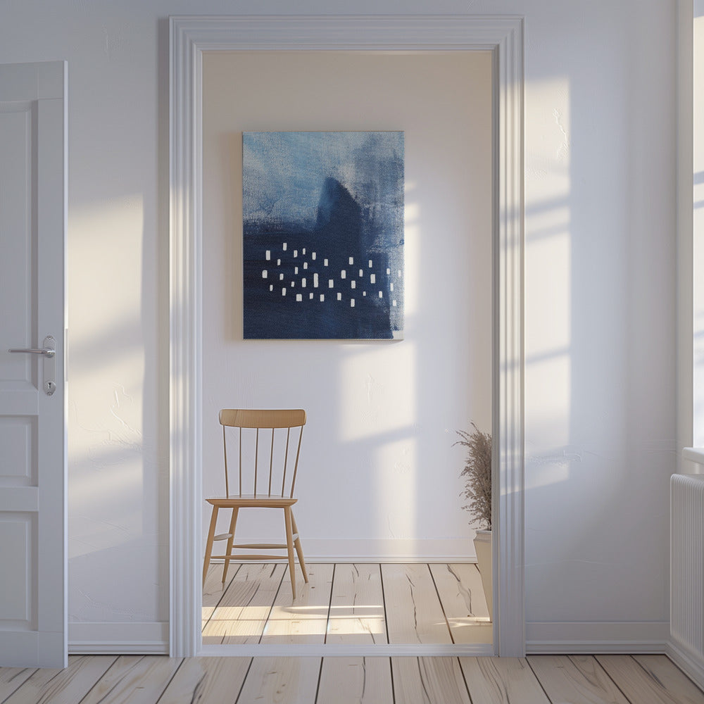 Blauwe tinten en witte rechthoekige elementen | Canvas