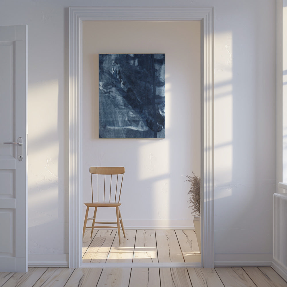 Blauwe textuur met vloeiende verticale lijnen | Canvas
