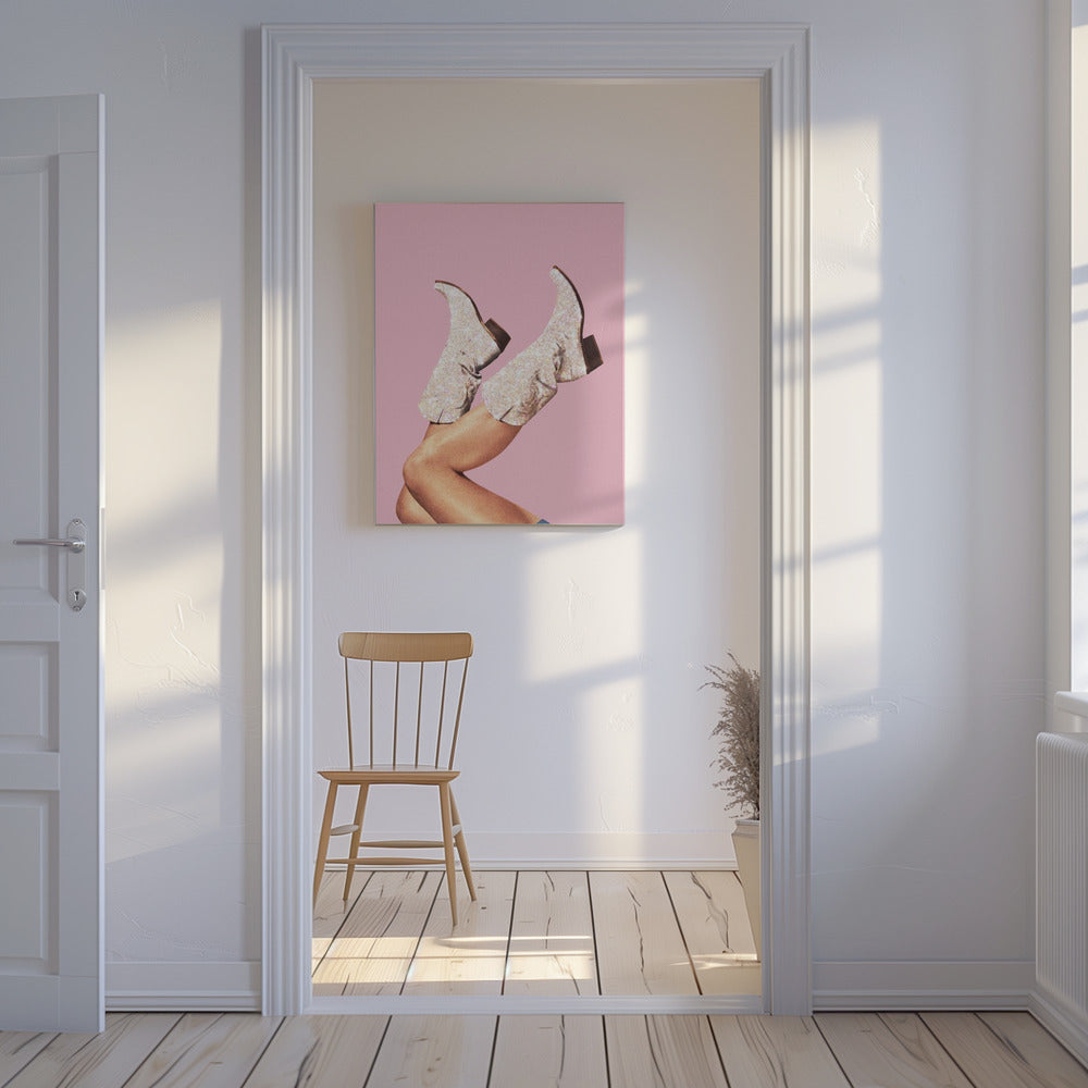 Deze laarzen - Glitterroze II | Canvas