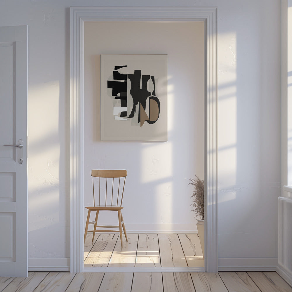Zwart-wit en bruin reliëf 2 | Canvas