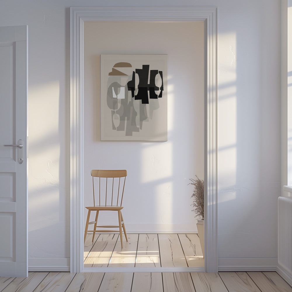 Zwart-wit en bruin reliëf 1 | Canvas