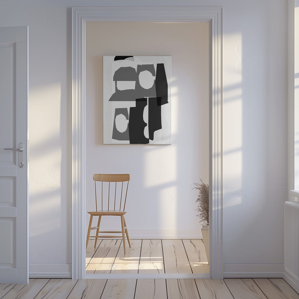 Zwart-witte uitgesneden vormen 3 | Canvas