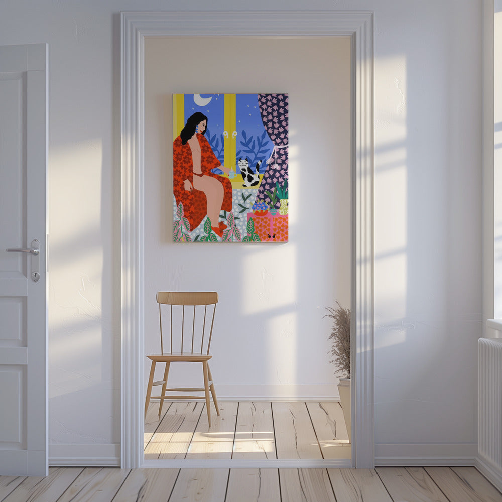 Evening Tea With Cat | Canvas