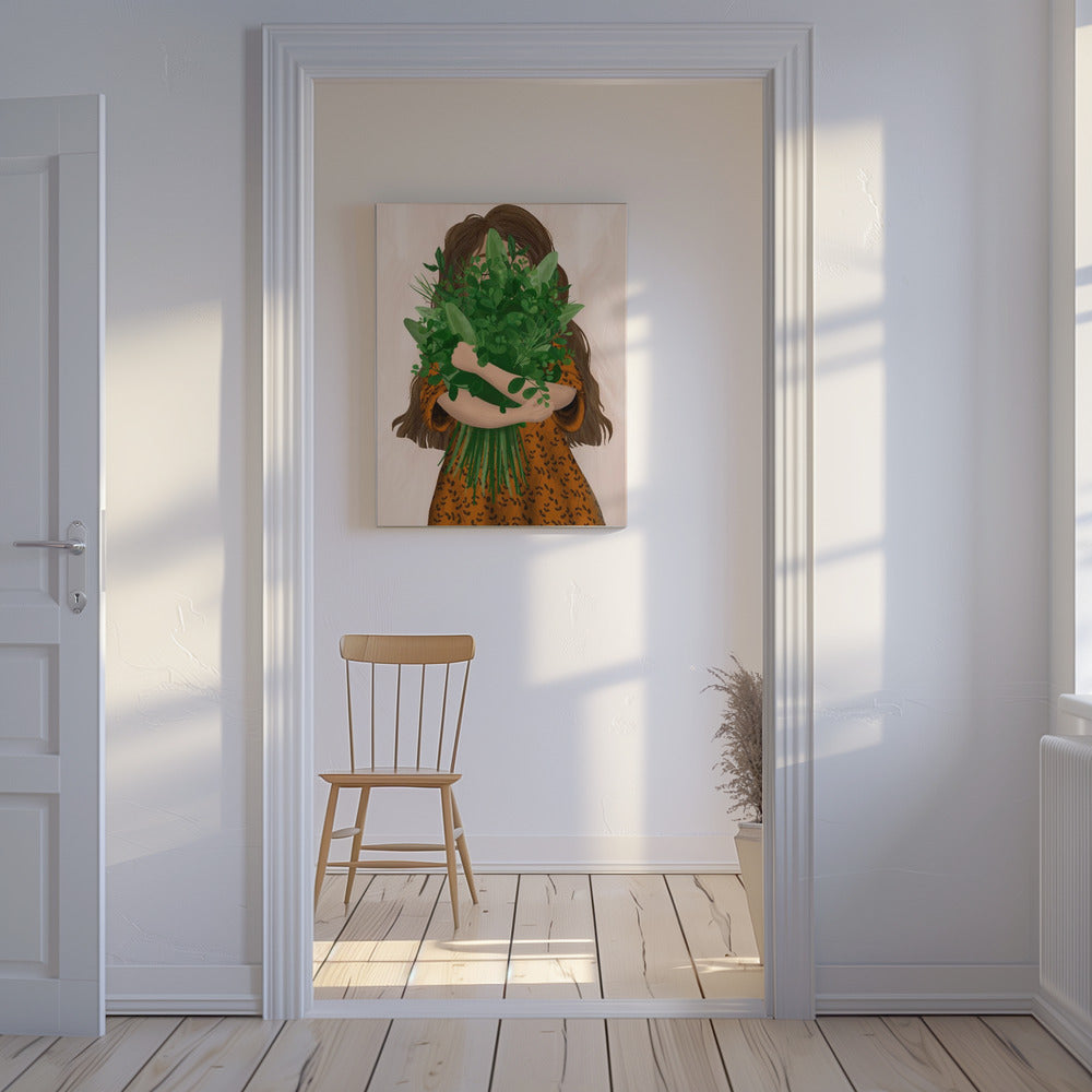 Meisje met boeket | Canvas