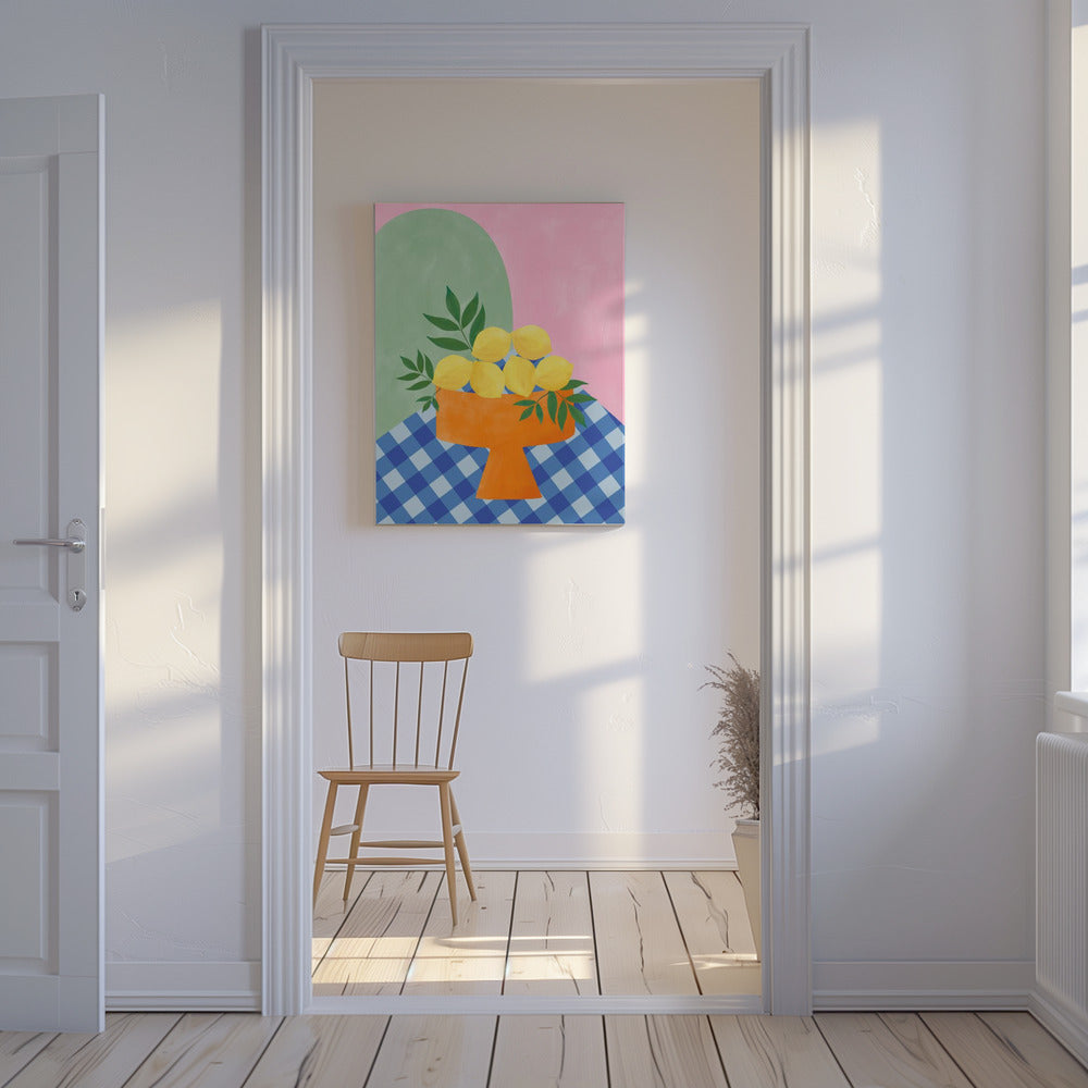 Gele citroenen met groene bladeren | Canvas