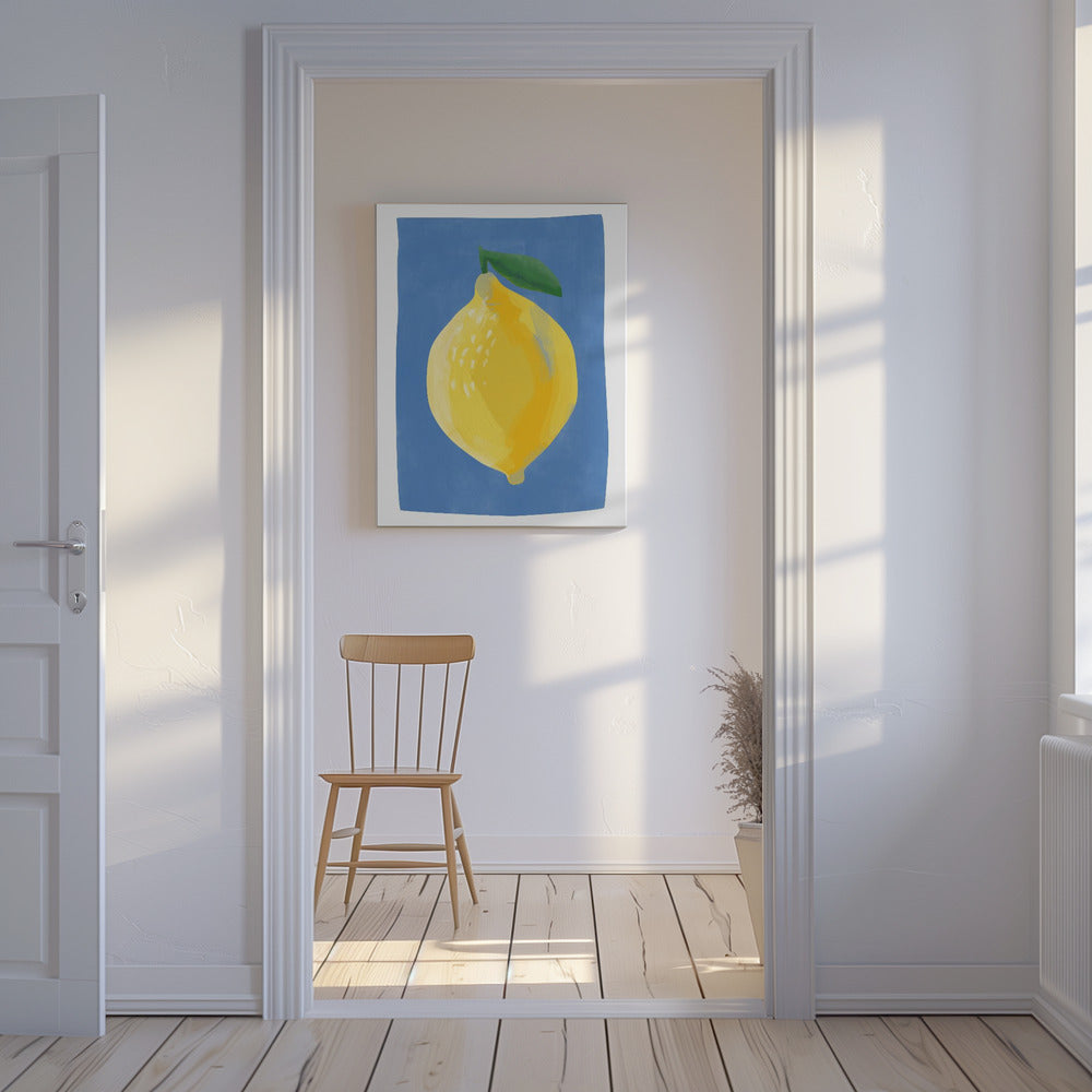 Simplistisch schilderij van een citroen | Canvas