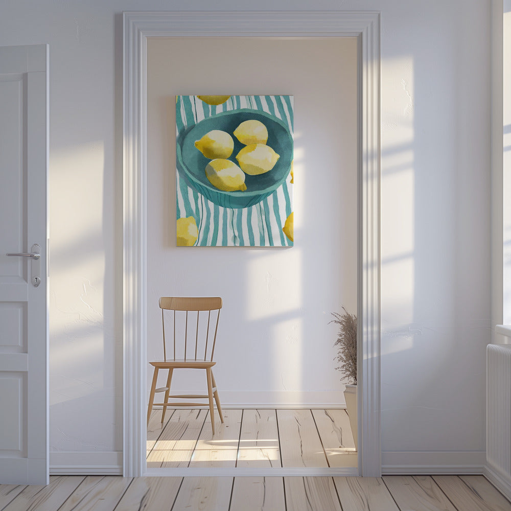 Zitronen in turkisfarbener Schale | Canvas