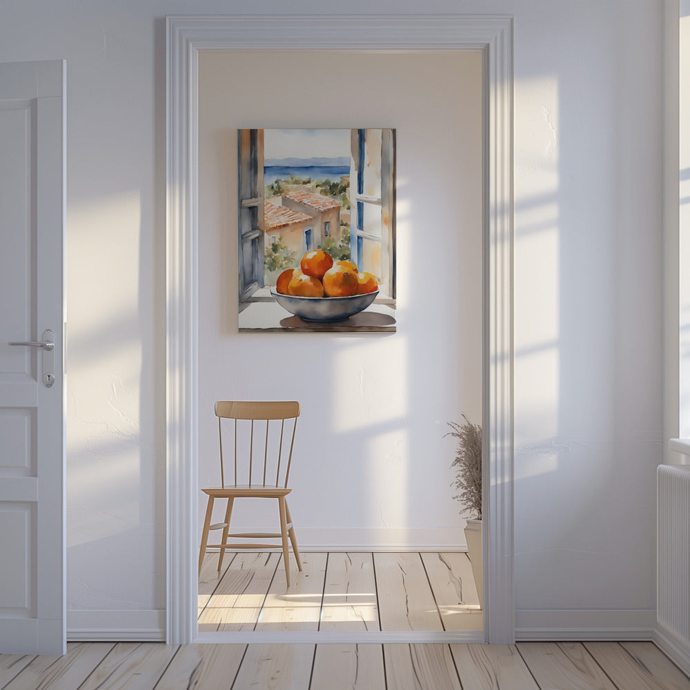 Oranjeschale in Fenster | Canvas