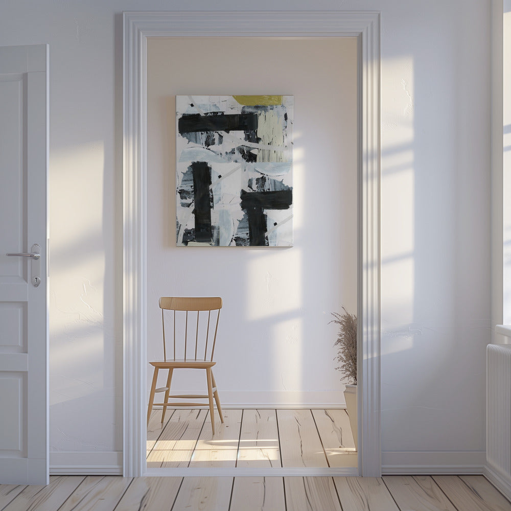 Zwart-wit en goud abstract 1 | Canvas
