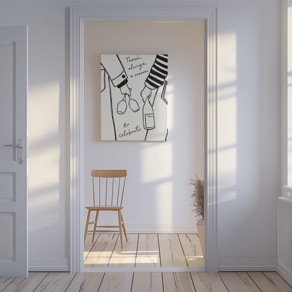Vrouw met wijnfles en wijnglas (zwart-wit) - Wijn Vin Femme Noir et Blanc | Canvas