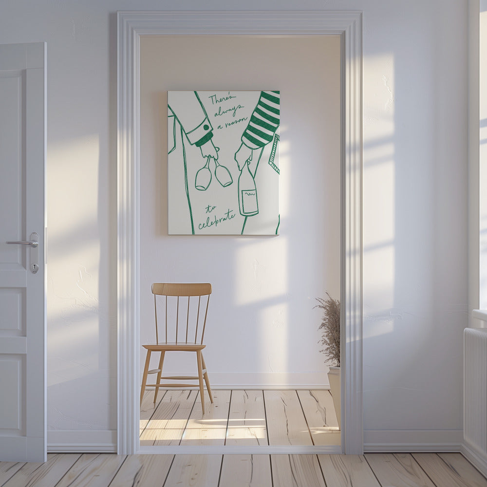 Vrouw met wijnfles en wijnglas (groen) - Wine Vin Femme Vert | Canvas