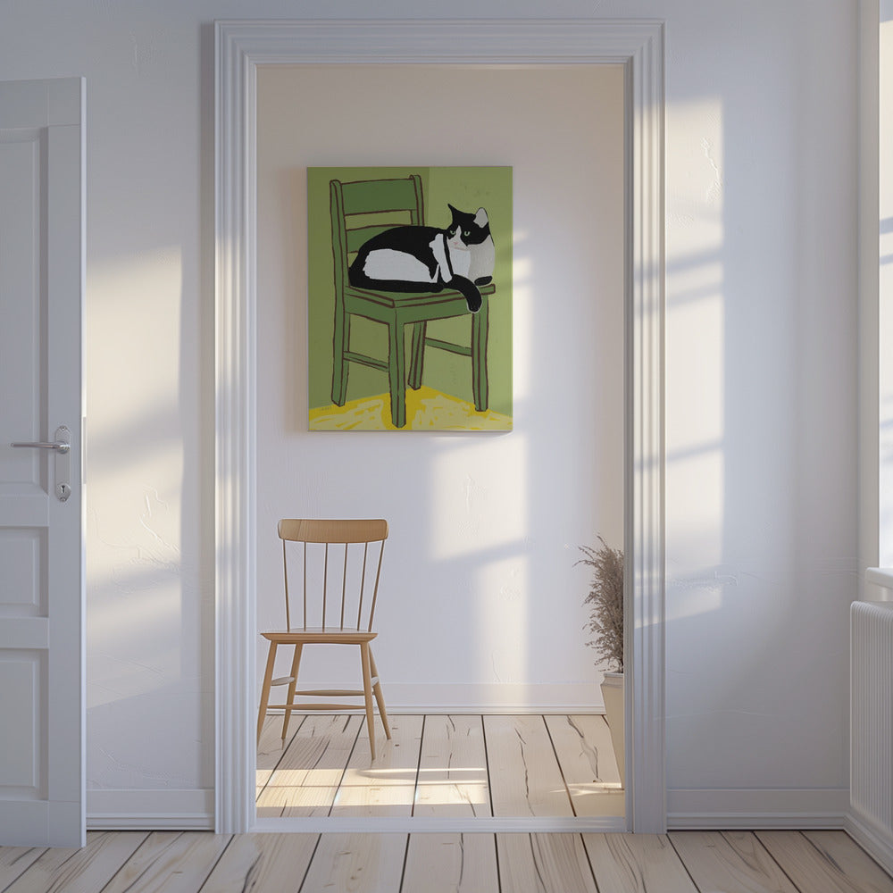 Tuxedo kat zittend op stoel | Canvas
