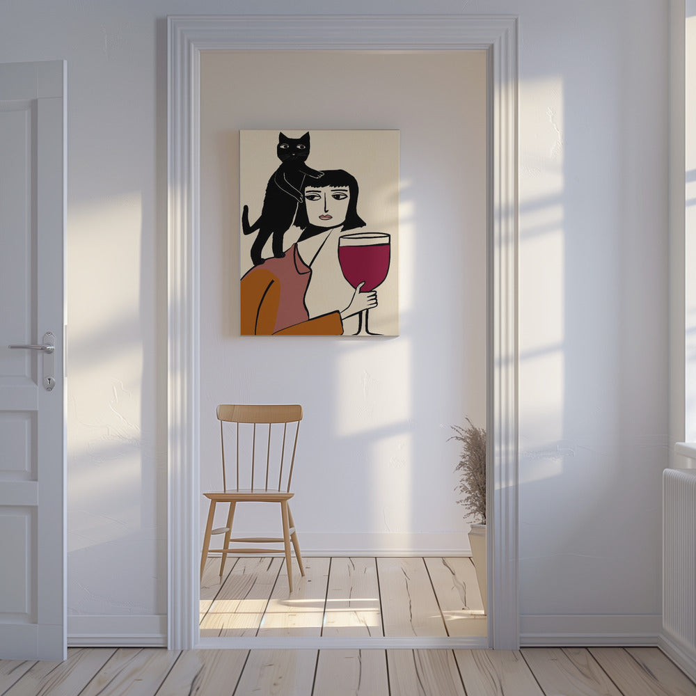 Wijn- en kattenliefhebber | Canvas