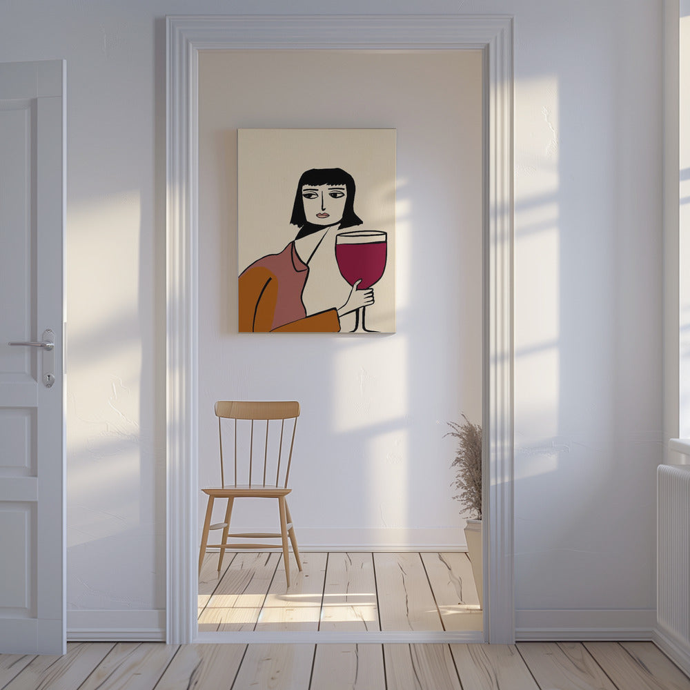 Ladying drinkt wijn | Canvas