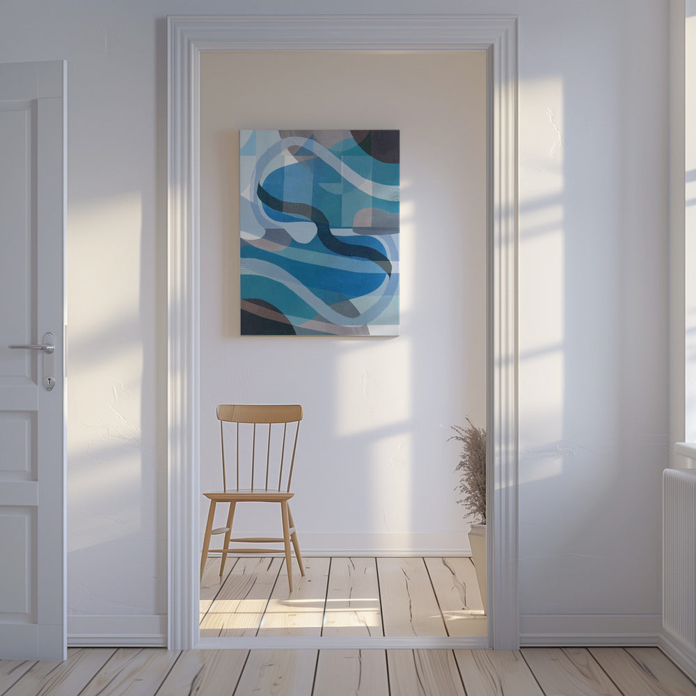 Abstracte blauwe en neutrale wervelende vormen 1 | Canvas