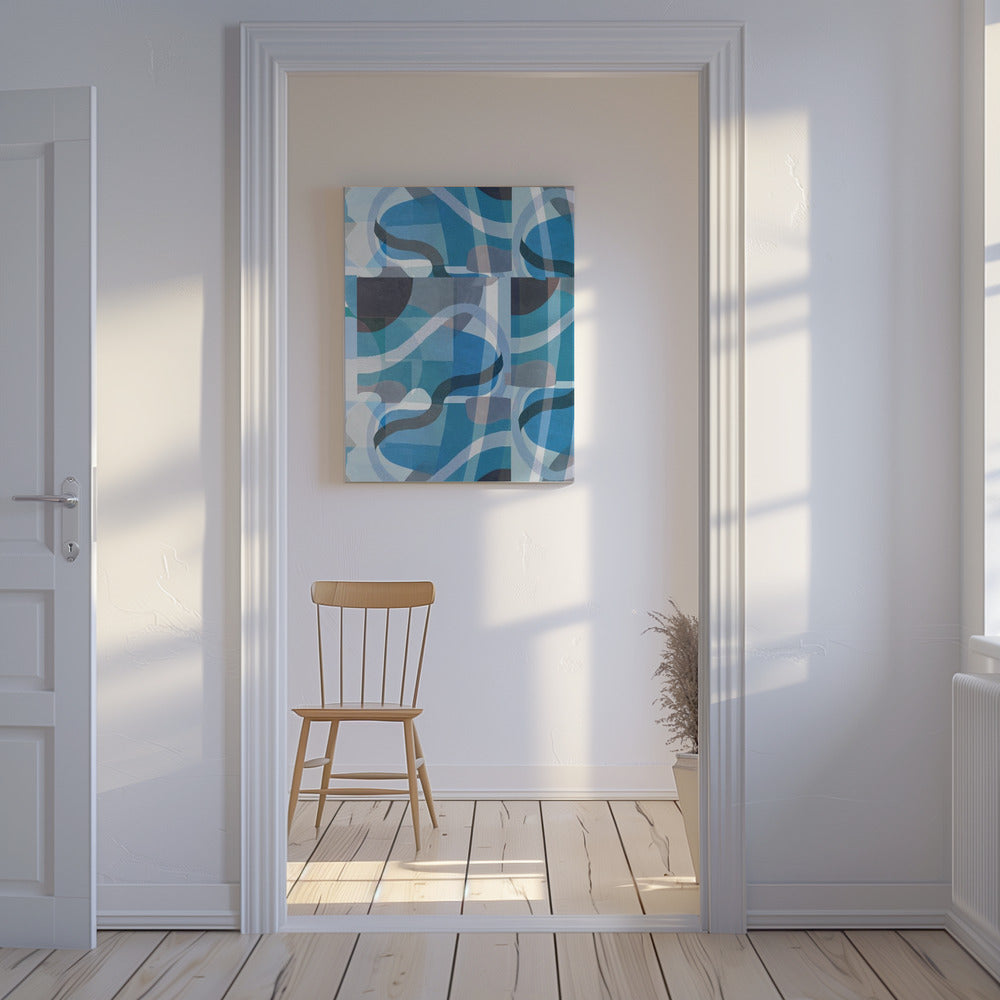 Abstracte blauwe en neutrale wervelende vormen 3 | Canvas