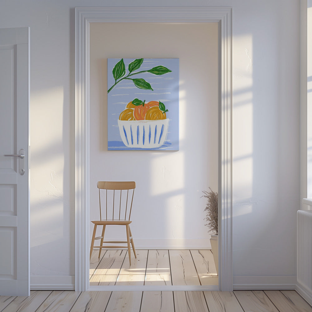 Oranges And Leaves In A White Bowl | Canvas