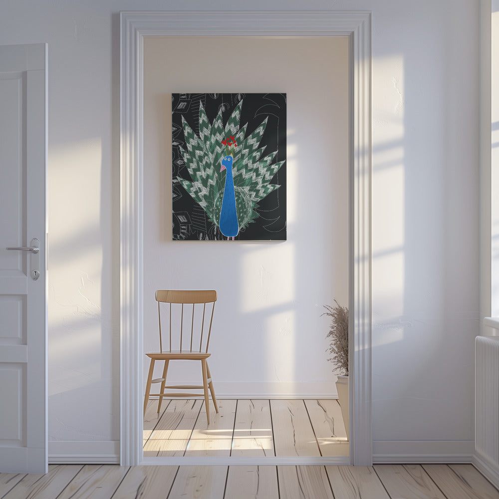 Schattige pauw met jungle-krabbel van kunstenaar Carla Daly | Canvas