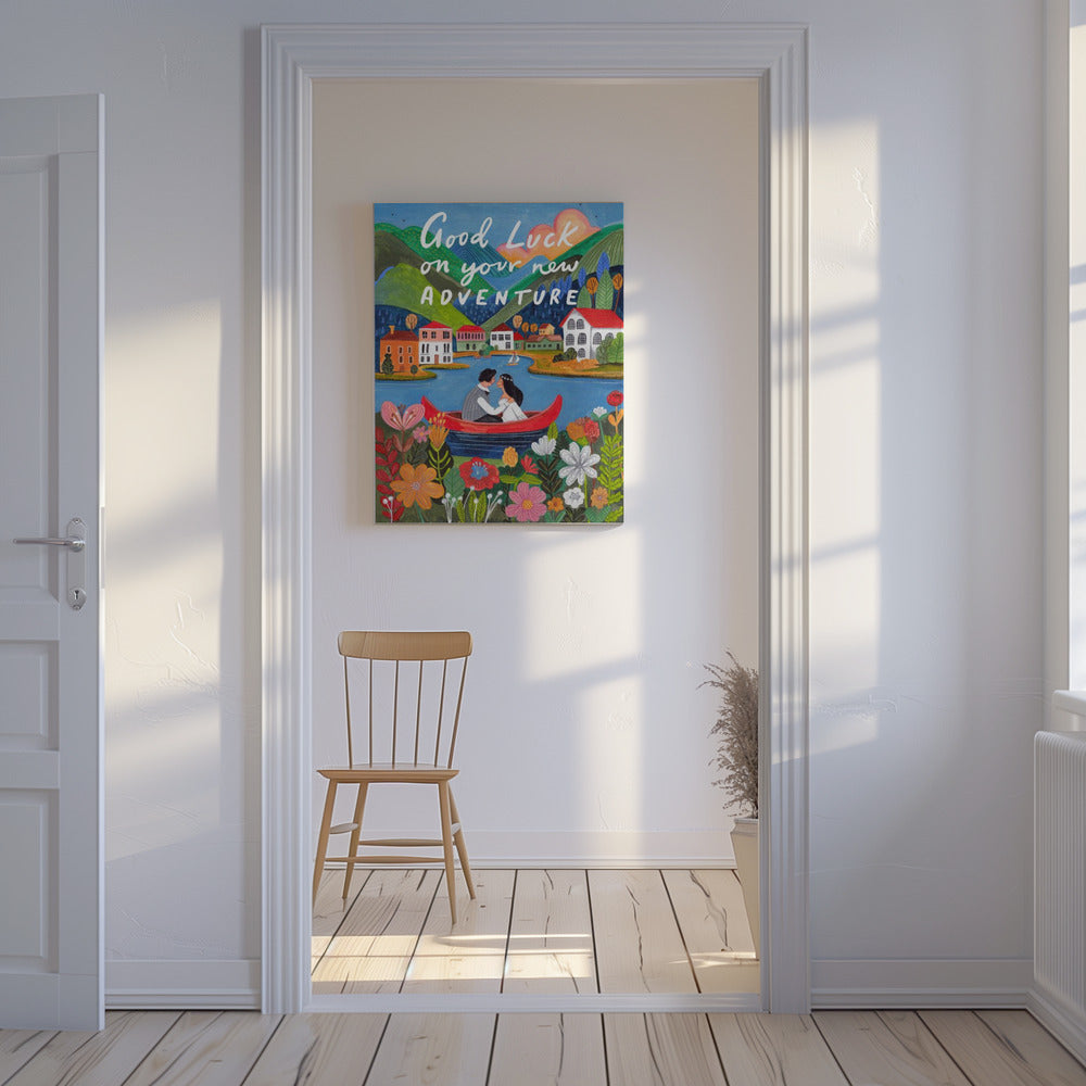 Just Married Couple in a boat | Canvas