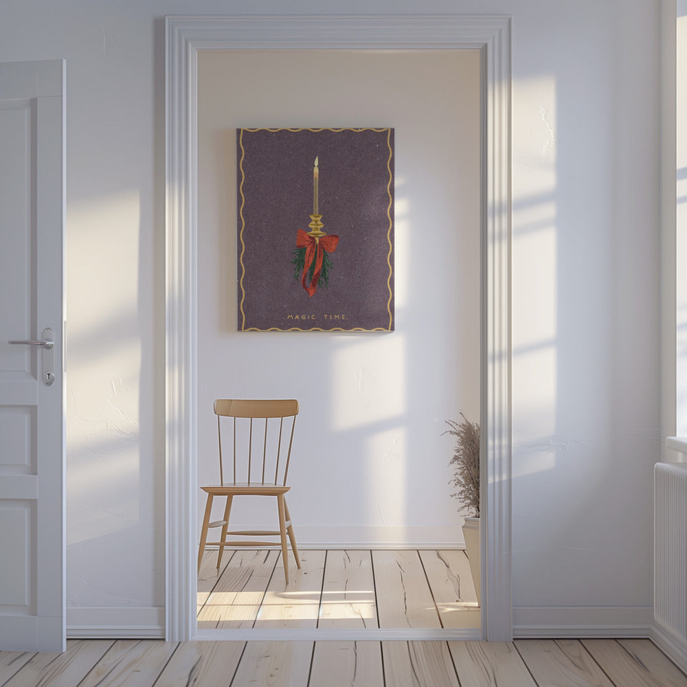 Kaars met strik en sparrentakjes | Canvas