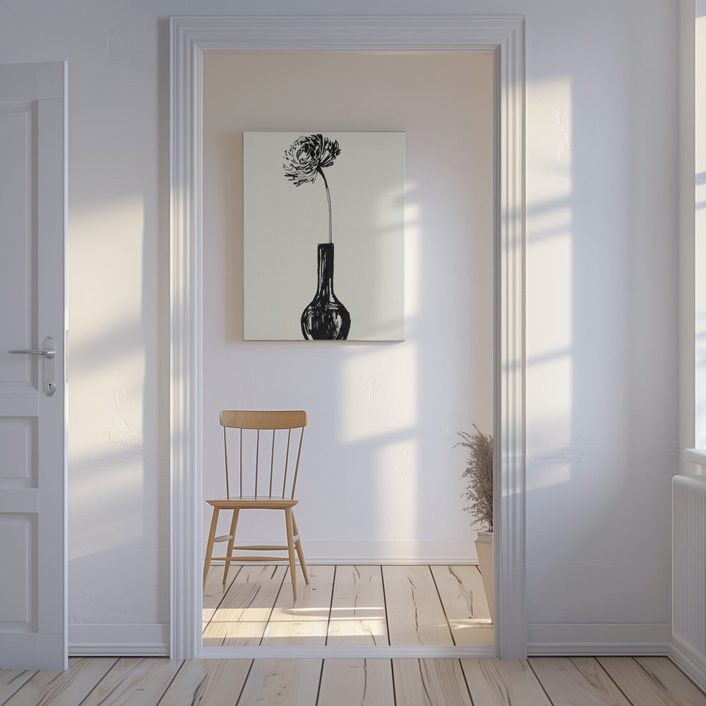 Bloem in een vaas inktschets | Canvas