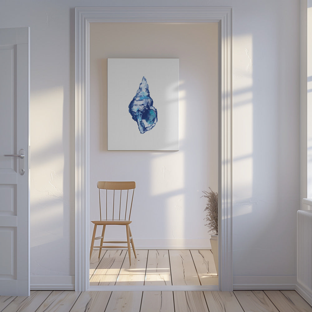 Blauwe schelp op witte achtergrond nr. 2 | Canvas
