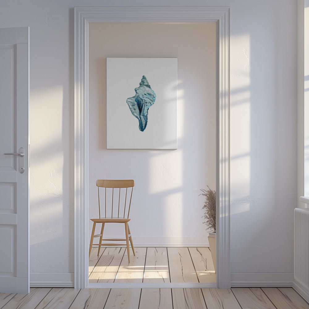 Blauwe schelp op witte achtergrond nr. 4 | Canvas